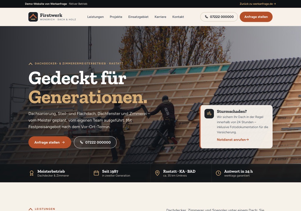 Demo-Website Dachdeckerei