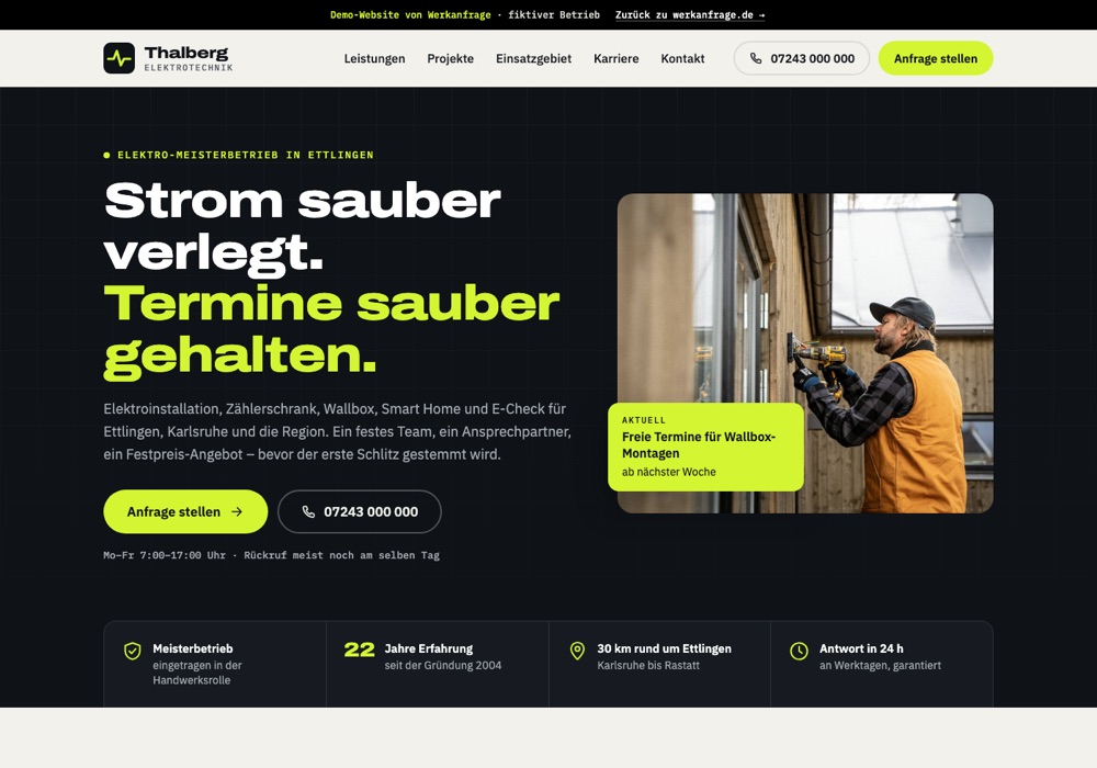 Demo-Website Elektrobetrieb