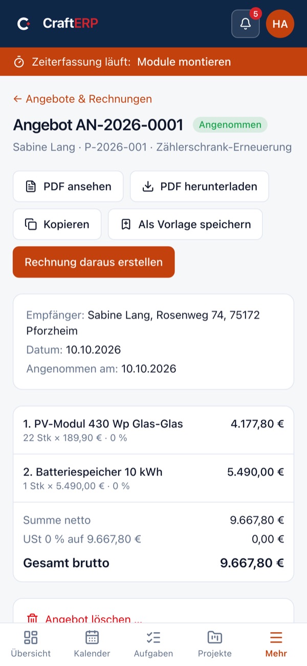 CraftERP auf dem Handy