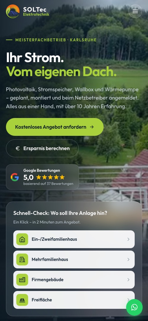 SOLTec-Website auf dem Handy