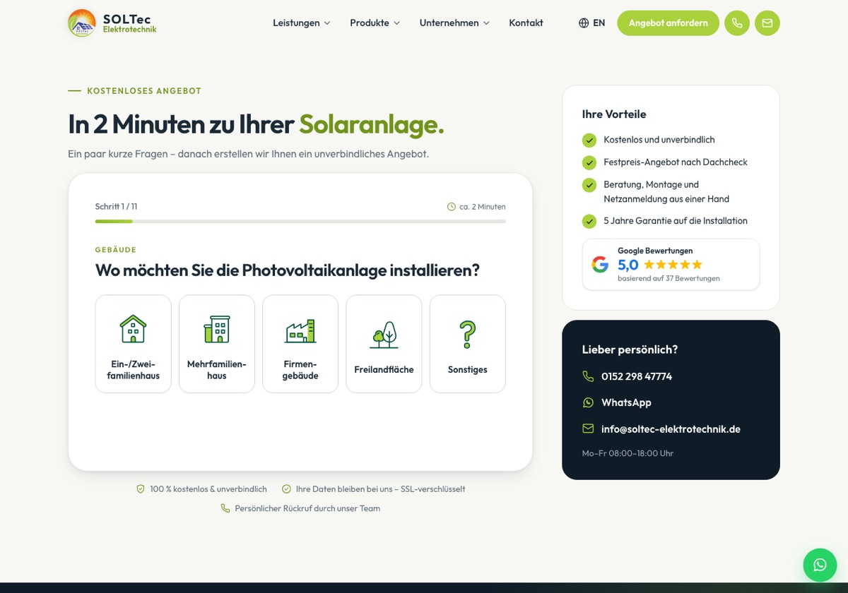 SOLTec: PV-Schnell-Check, Schritt 1 von 11